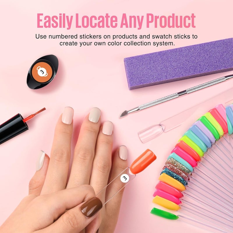 MEFA 100 Pcs Clear Nail Swatch Sticks with Ring and Numbered Tips, False Nail Sample Sticks for Nail Art Polish Color Practice Fan-shaped Display - Image 3